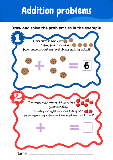 Preview of Addition problems for Kindergarten (sums to 10)