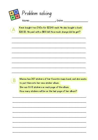 Preview of 4th Grade Math - Problems worksheet